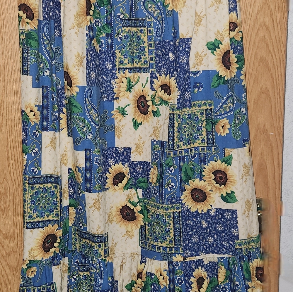 Source Unknown Sunflower Patchwork Maxi Skirt - Blue and Cream